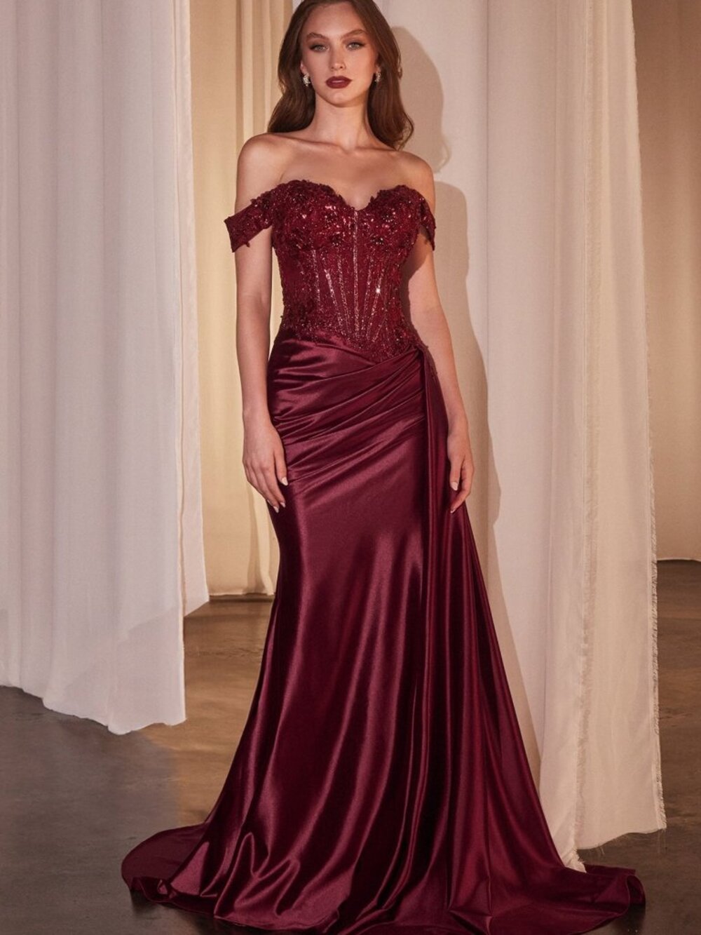 NEW BURGUNDY Evening Gown Floor Length Formal Elegant Stunning CD803